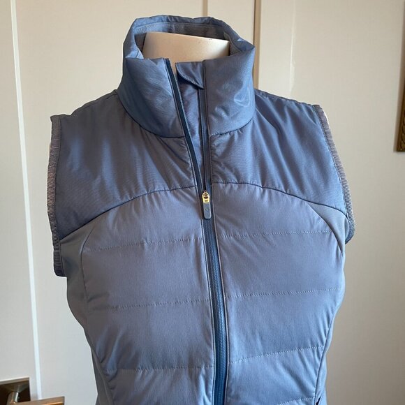 Lululemon Down For It All White Goose Down Fill Full Zip Running Vest Blue Sz 6 - Picture 3 of 15